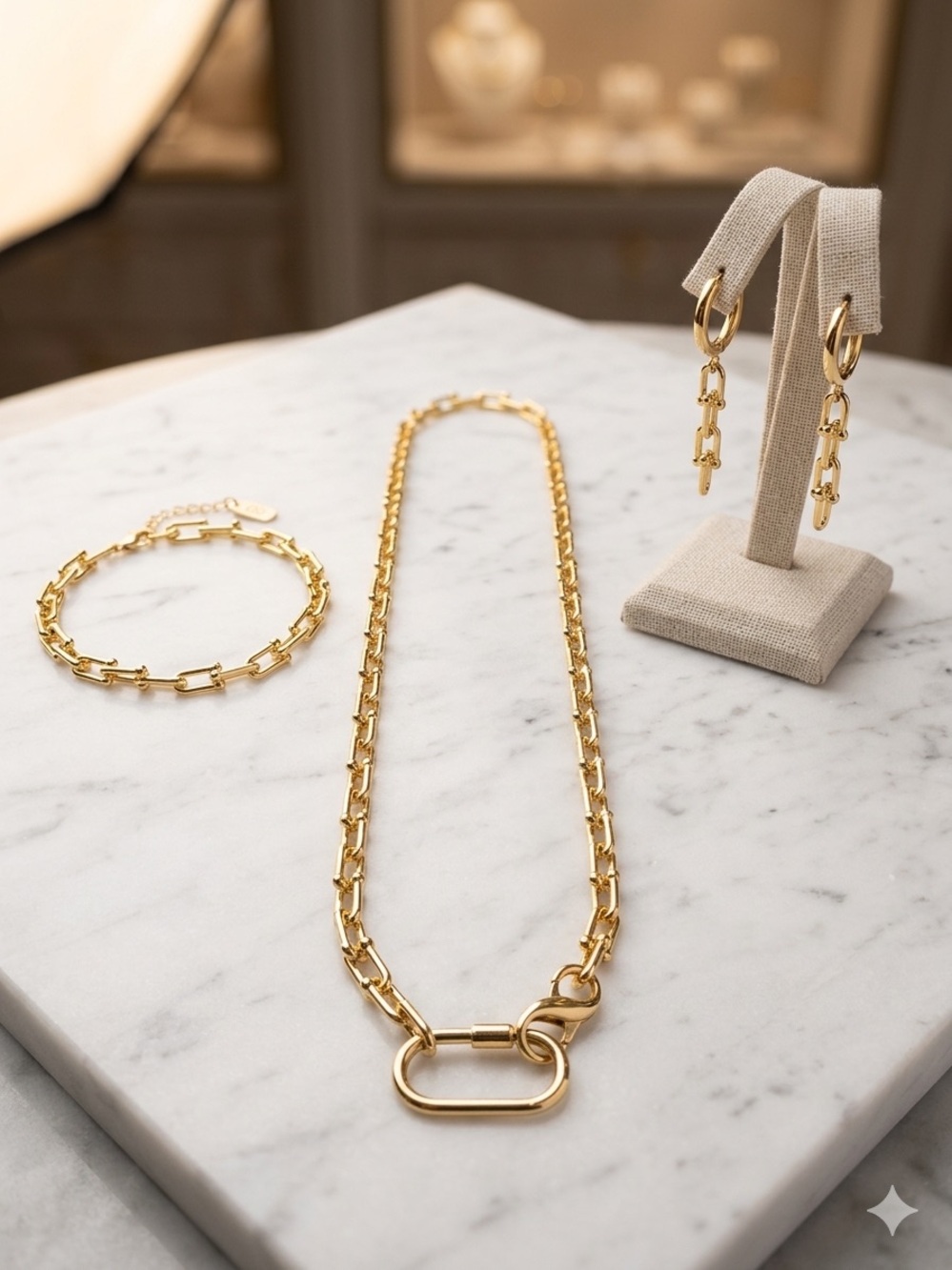 14k Gold - Filled Link Chain Necklace, Bracelet & Earring Set